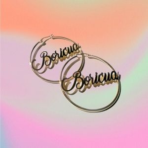 Boricua hoop, earings gold color stainless steel 60 mm size.